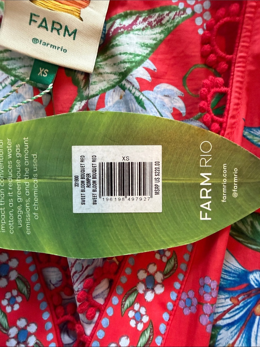 FARM Rio Red Floral Puff-Sleeve Romper with Tie Waist New With Tag - Picture 4 of 11